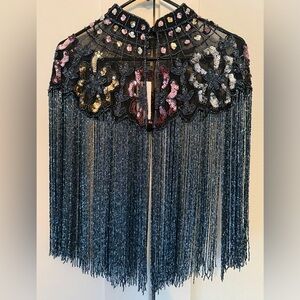 Nasty Gal Beaded Sequin Fringe Cape / Overlay – Size US 6